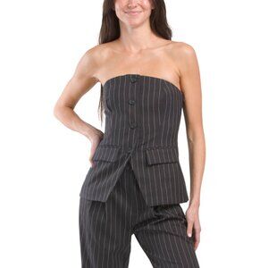 ENDLESS ROSE Charcoal Strapless Pinstriped Vest Top